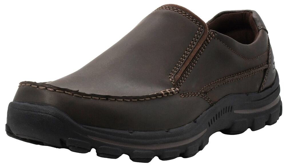 SKECHERS Relaxed Fit Men’s Dark Brown Leather Slip-On Loafers Memory Foam US 9.5